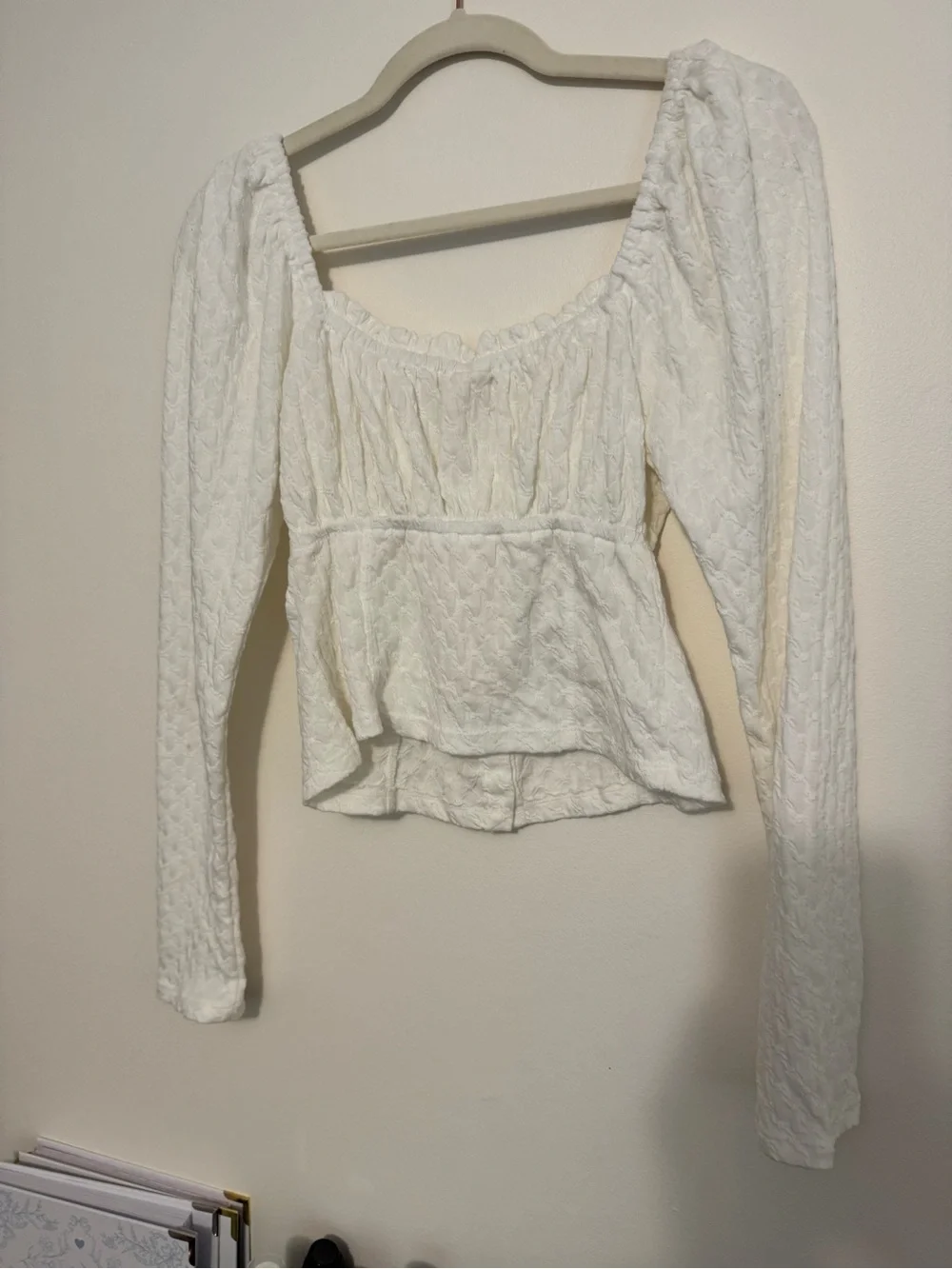 Free People White Puff Sleeve Peplum Top